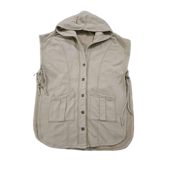 PILCRO Side Tie Button Front Poncho Women S / M Lagenlook Oversized Hooded Vest - Picture 12 of 13